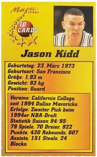 1995 Magic Sport ID Cards (German) #74 Jason Kidd Back