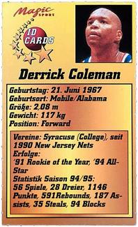 1995 Magic Sport ID Cards (German) #125 Derrick Coleman Back