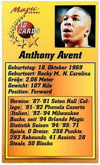 1995 Magic Sport ID Cards (German) #188 Anthony Avent Back