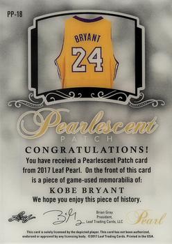 2017 Leaf Pearl - Pearlescent Patch Holo Purple #PP-18 Kobe Bryant Back