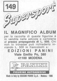 1986 Panini Supersport Stickers #149 Patrizio Oliva Back