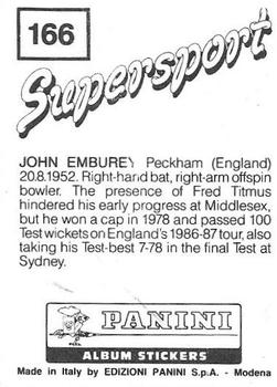 1987-88 Panini Supersport Stickers #166 John Emburey Back