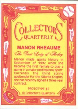 1993 Collectors Quarterly Prototypes #2 Manon Rheaume Back
