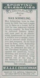 1931 Churchman's Sporting Celebrities #14 Max Schmeling Back