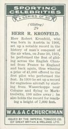 1931 Churchman's Sporting Celebrities #29 Robert Kronfeld Back