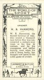 1927 Lambert & Butler The World of Sport #15 W. R. Hammond Back