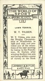 1927 Lambert & Butler The World of Sport #23 W. T. Tilden Back