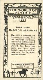 1927 Lambert & Butler The World of Sport #26 Harold M. Abrahams Back