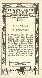1927 Lambert & Butler The World of Sport #33 J. Brugnon Back