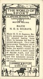 1927 Lambert & Butler The World of Sport #37 Major H. O. D. Segrave Back