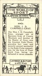 1927 Lambert & Butler The World of Sport #41 Hon. I. D. Campbell-Gray Back