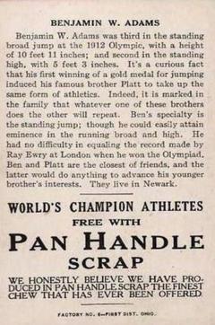 1913 Pan Handle Scrap World's Champion Athletes (T230) #NNO Benjamin W. Adams Back