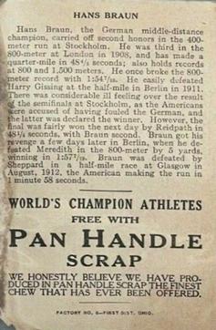 1913 Pan Handle Scrap World's Champion Athletes (T230) #NNO Hanns Braun Back