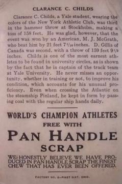 1913 Pan Handle Scrap World's Champion Athletes (T230) #NNO Clarence Childs Back