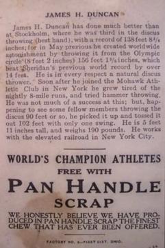 1913 Pan Handle Scrap World's Champion Athletes (T230) #NNO Jas. H. Duncan Back