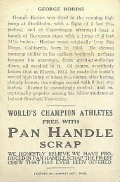 1913 Pan Handle Scrap World's Champion Athletes (T230) #NNO George Horine Back
