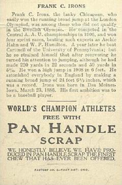 1913 Pan Handle Scrap World's Champion Athletes (T230) #NNO Frank Irons Back