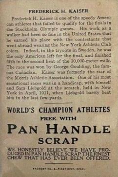 1913 Pan Handle Scrap World's Champion Athletes (T230) #NNO Frederick H. Kaiser Back
