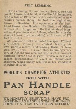1913 Pan Handle Scrap World's Champion Athletes (T230) #NNO Eric Lemming Back
