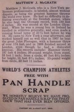 1913 Pan Handle Scrap World's Champion Athletes (T230) #NNO Matthew J. McGrath Back