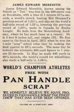 1913 Pan Handle Scrap World's Champion Athletes (T230) #NNO James E. Meredith Back