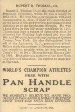 1913 Pan Handle Scrap World's Champion Athletes (T230) #NNO R.B. Thomas Back