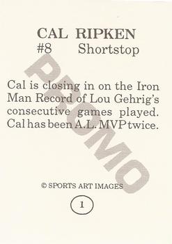 1993 Sports Art Images Promos (unlicensed) #1 Cal Ripken Jr. Back