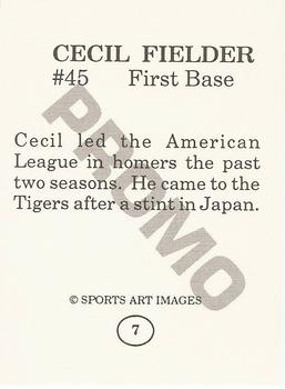 1993 Sports Art Images Promos (unlicensed) #7 Cecil Fielder Back