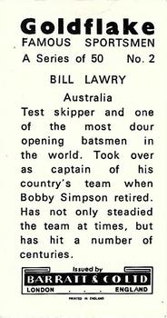1971 Barratt & Co. Famous Sportsmen #2 Bill Lawry Back