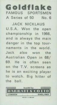 1971 Barratt & Co. Famous Sportsmen #6 Jack Nicklaus Back
