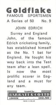 1971 Barratt & Co. Famous Sportsmen #9 John Edrich Back