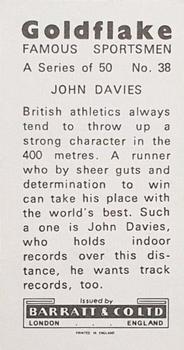 1971 Barratt & Co. Famous Sportsmen #38b John Davies Back