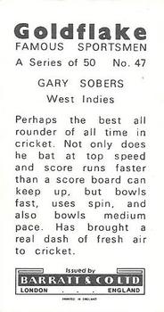 1971 Barratt & Co. Famous Sportsmen #47 Gary Sobers Back