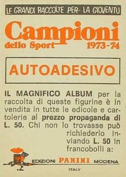 1973-74 Panini Campioni Dello Sport #11 Pietro Mennea Back