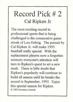 1995 Investor's Journal #NNO Cal Ripken Jr. Back