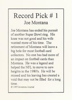 1995 Investor's Journal - Silver #NNO Joe Montana Back