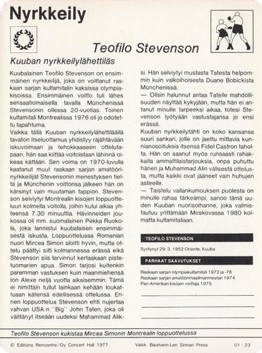 1977 Sportscaster Series 1 Finnish #01-23 Teofilo Stevenson Back