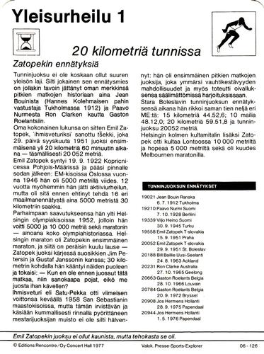 1977 Sportscaster Series 6 Finnish #06-126 20 kilometriä tunnissa Back