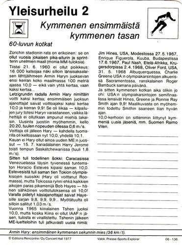 1977 Sportscaster Series 6 Finnish #06-136 Kymmenen ensimmäistä kymmenen tasan Back