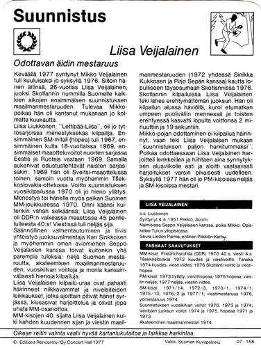 1977 Sportscaster Series 7 Finnish #07-158 Liisa Veijalainen Back