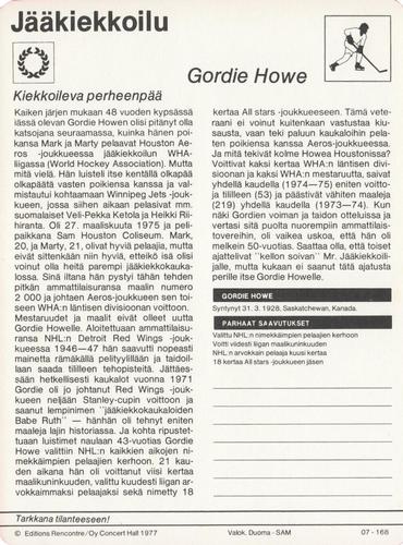 1977 Sportscaster Series 7 Finnish #07-168 Gordie Howe Back