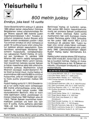 1977 Sportscaster Series 8 Finnish #08-173 800 metrin juoksu Back
