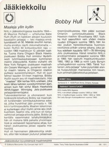 1977 Sportscaster Series 8 Finnish #08-181 Bobby Hull Back