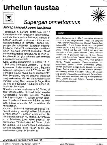 1977 Sportscaster Series 10 Finnish #10-223 Supergan onnettomuus Back