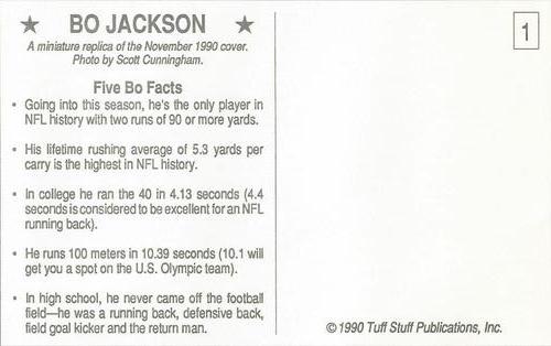 1991 Tuff Stuff Magazine Postcard Inserts #1 Bo Jackson Back
