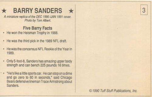 1991 Tuff Stuff Magazine Postcard Inserts #3 Barry Sanders Back