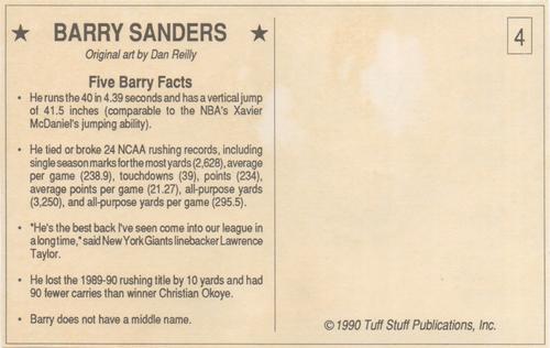 1991 Tuff Stuff Magazine Postcard Inserts #4 Barry Sanders Back