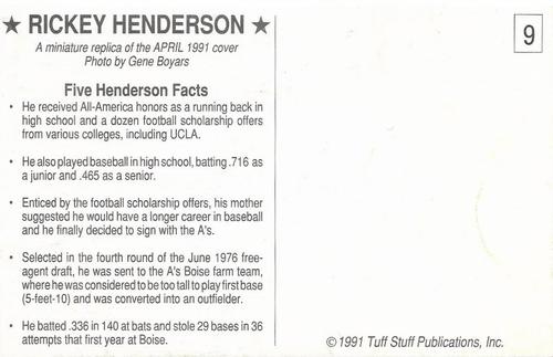 1991 Tuff Stuff Magazine Postcard Inserts #9 Rickey Henderson Back