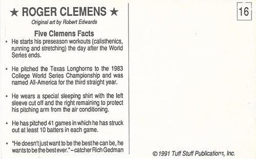 1991 Tuff Stuff Magazine Postcard Inserts #16 Roger Clemens Back