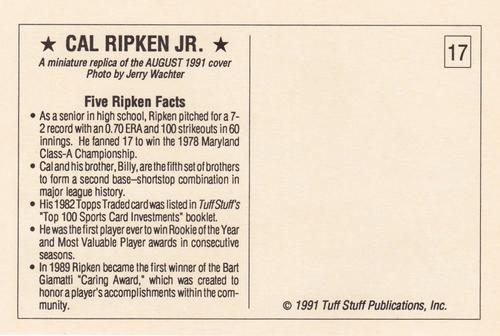 1991 Tuff Stuff Magazine Postcard Inserts #17 Cal Ripken Jr. Back